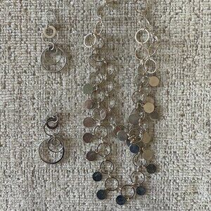 Silver Tone Circle Dangle Link Necklace and Earrings